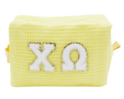 Chi Omega Waffle Make-Up Bag With Chenille Letters 1