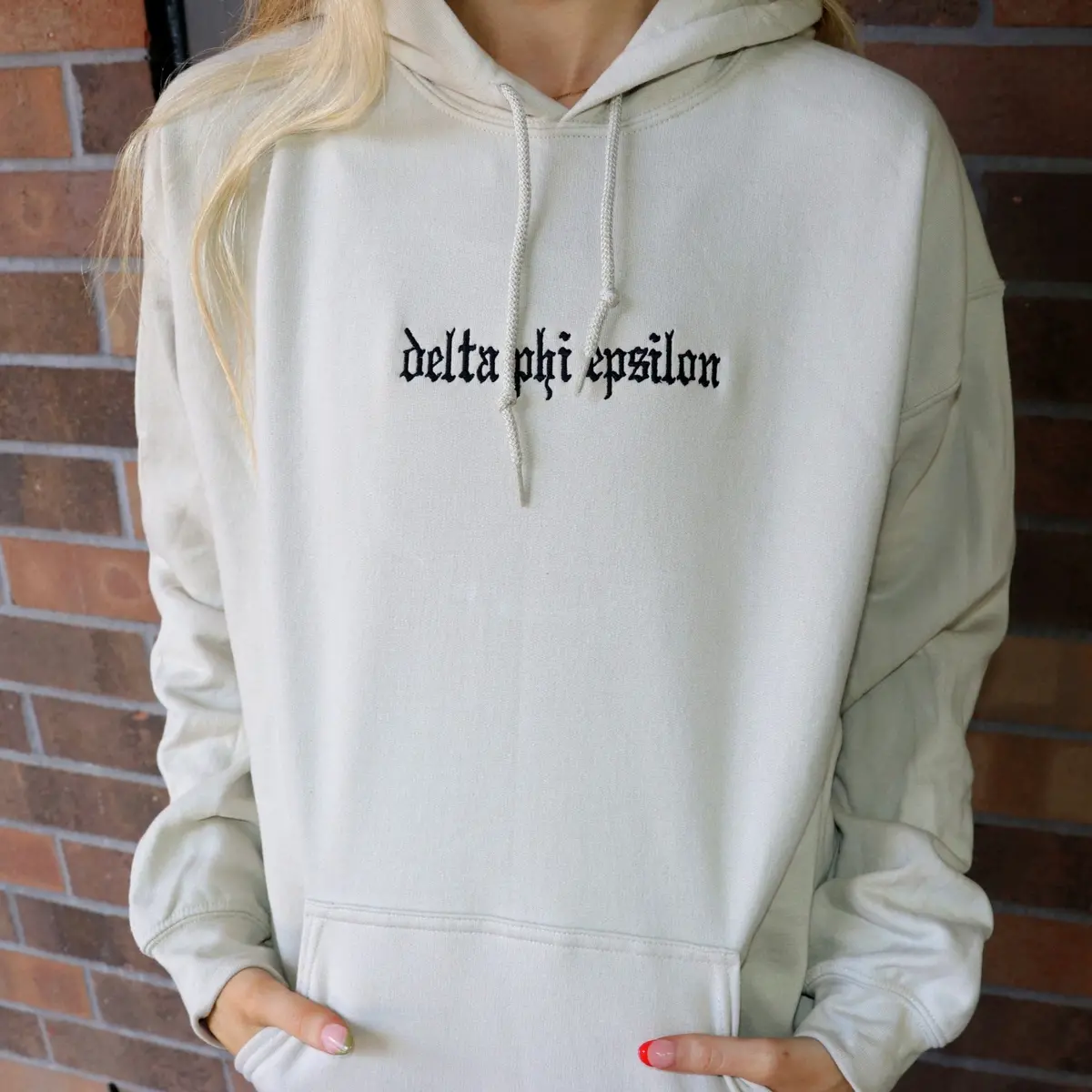 Delta Phi Epsilon Embroidered Hooded Sweatshirt 1