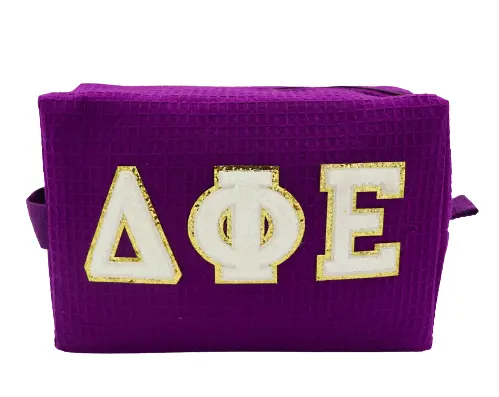 Delta Phi Epsilon Waffle Make-Up Bag With Chenille Letters 1