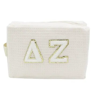 Delta Zeta Waffle Make-Up Bag With Chenille Letters 1