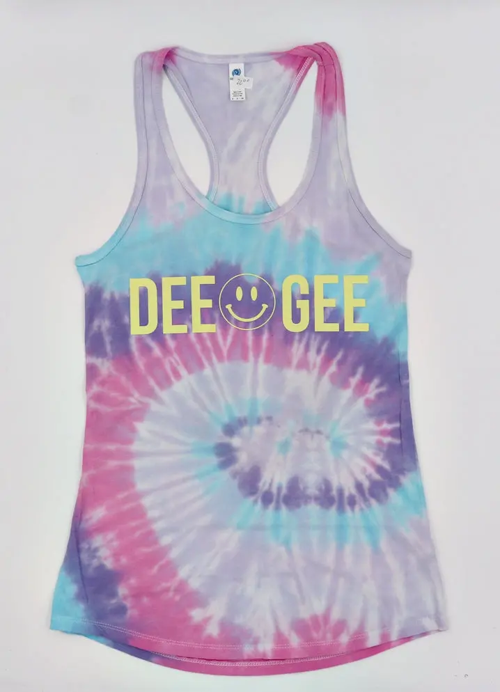 Sorority Ladies Tie Dye Tank With Smiley Face Design 1