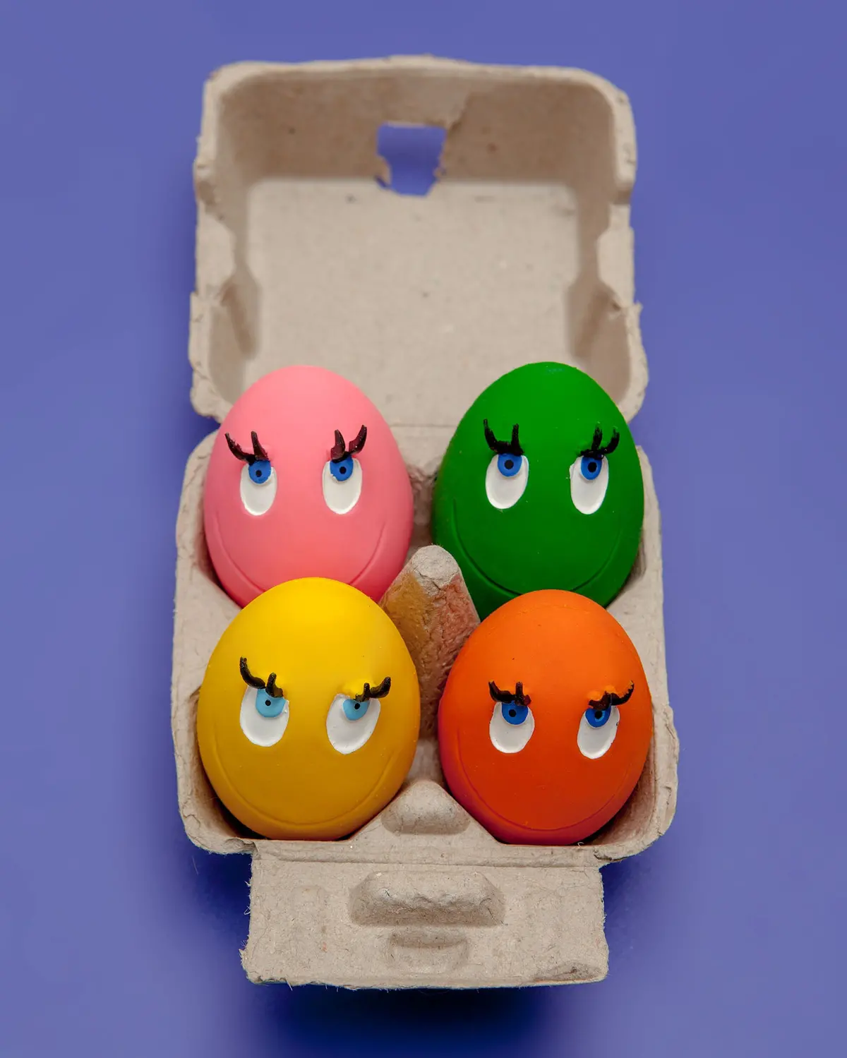 Pink & Orange Squeaky Latex Dog Toy Egg Carton 1