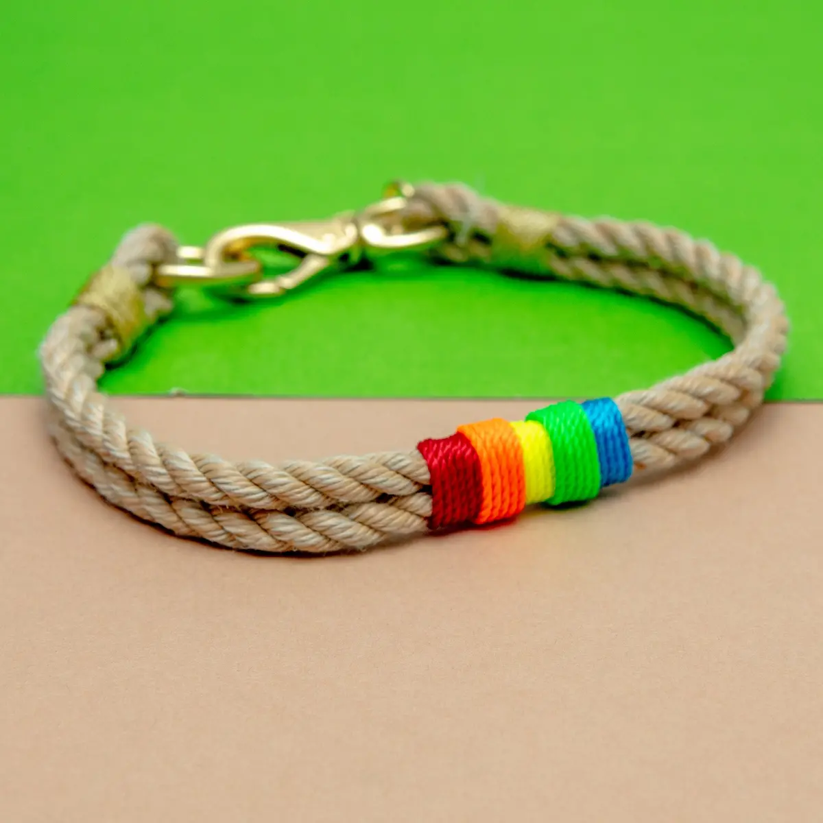 Natural & Rainbow Rope Dog Collar (Made In The Usa) (Clearance) 1