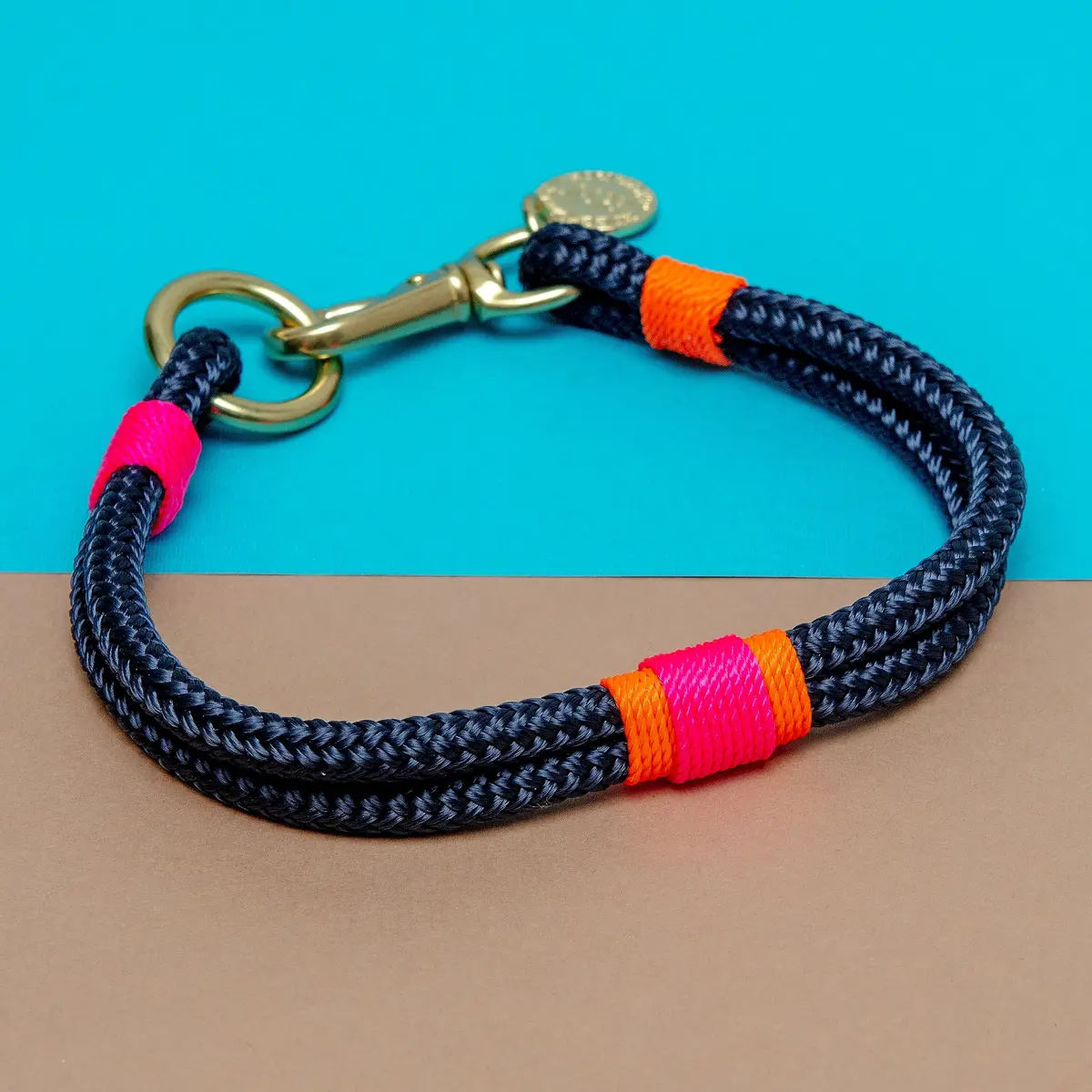 Navy, Neon Pink & Neon Orange Rope Dog Collar (Made In The Usa) (Final Sale) 1