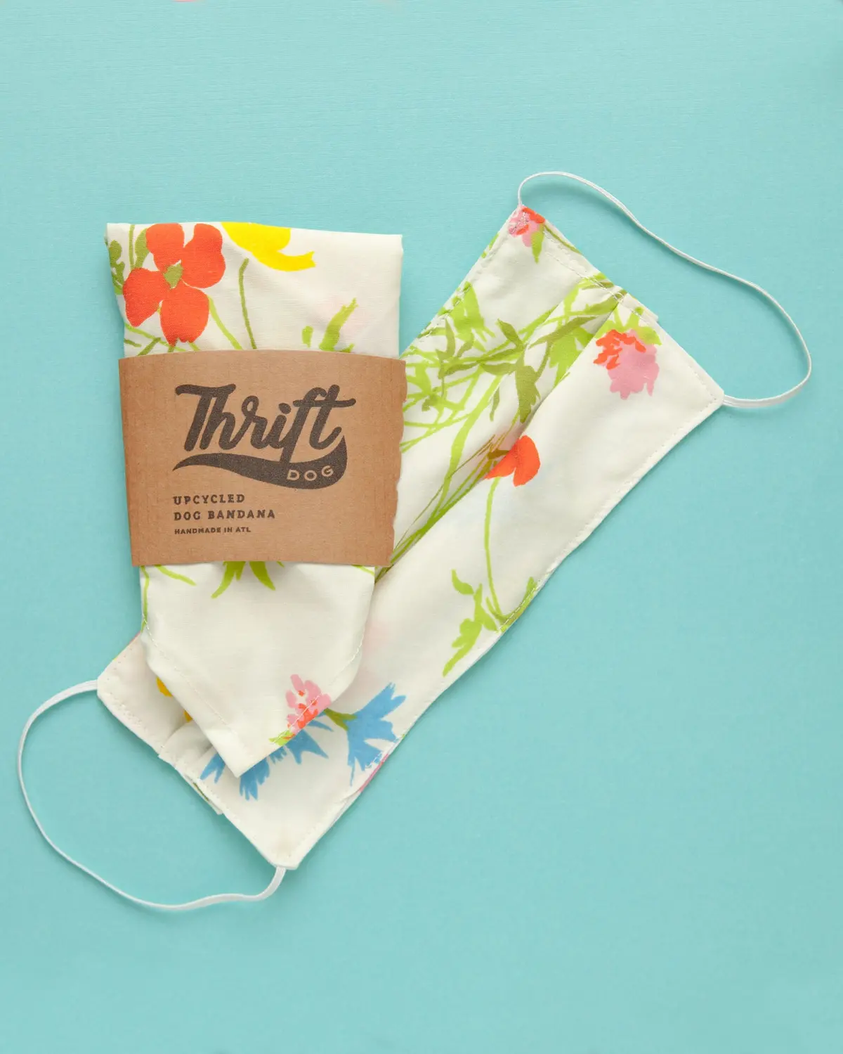 Matching Face Mask & Dog Bandana Set In White Floral 1