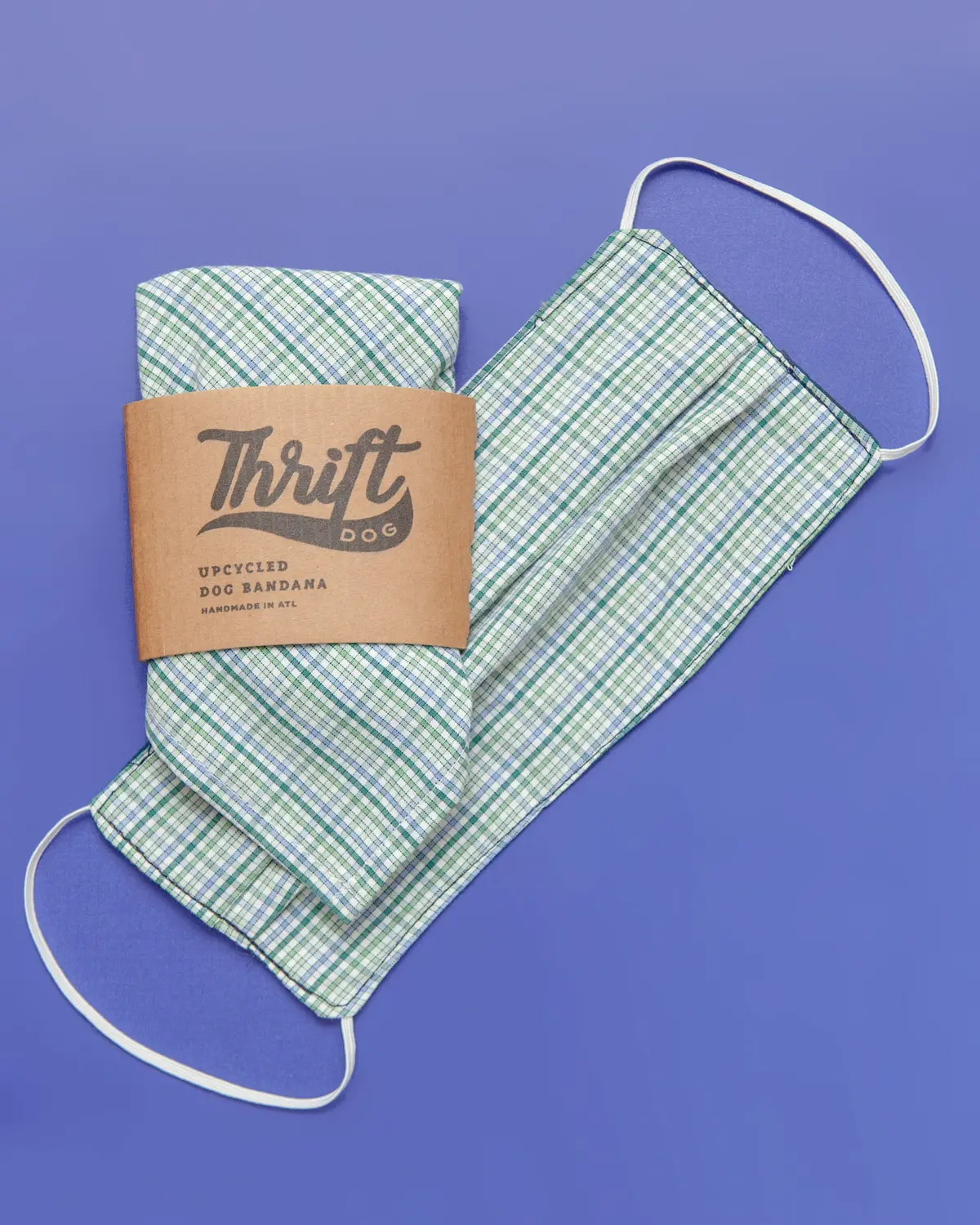 Matching Face Mask & Dog Bandana Set In Green Check (Immediate Ship) 1