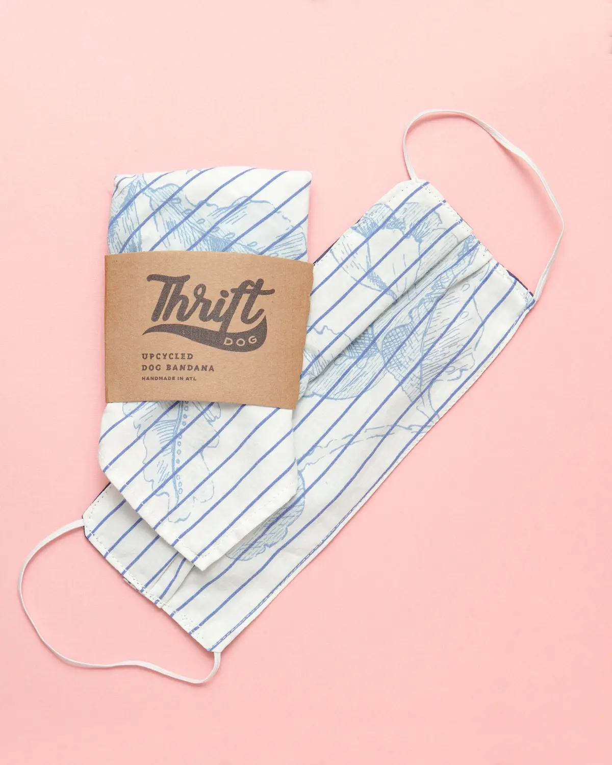 Matching Face Mask & Dog Bandana Set In Floral Stripe (Immediate Ship) 1