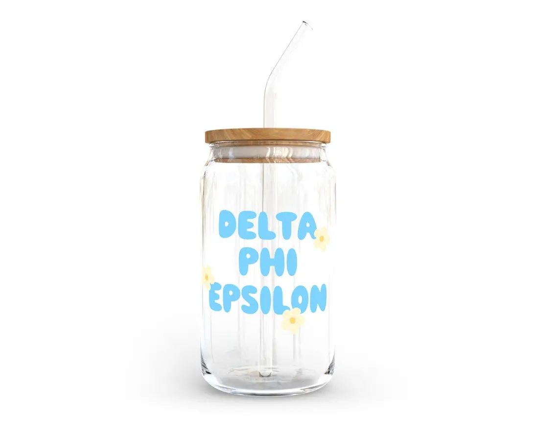 Delta Phi Epsilon Glass Cup With Yellow Flowers 1