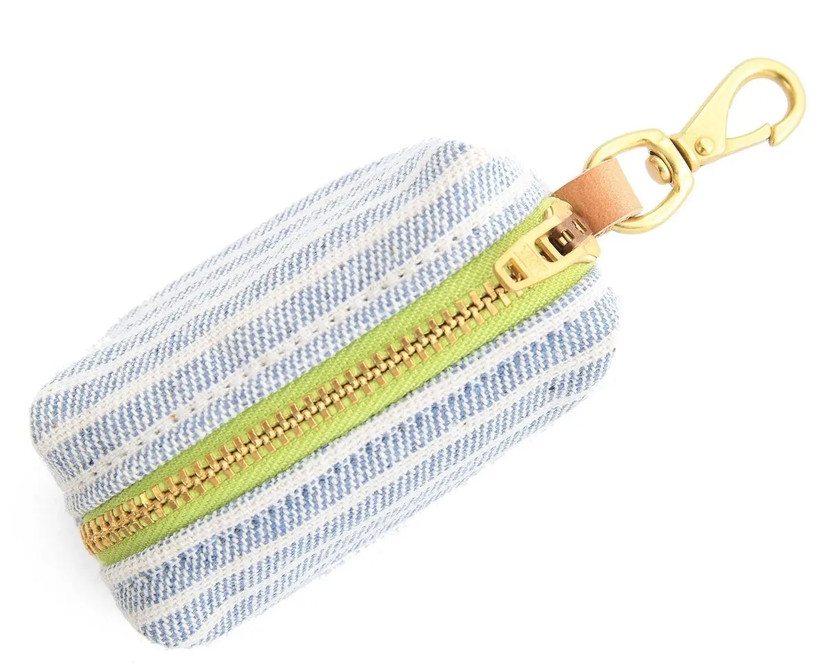 The Foggy Dog | Upcycled Denim Railroad Stripe Leash Bag 1