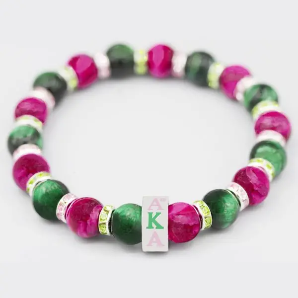 Alpha Kappa Alpha Stone Bead Bracelet With Stainless Steel Charm 1