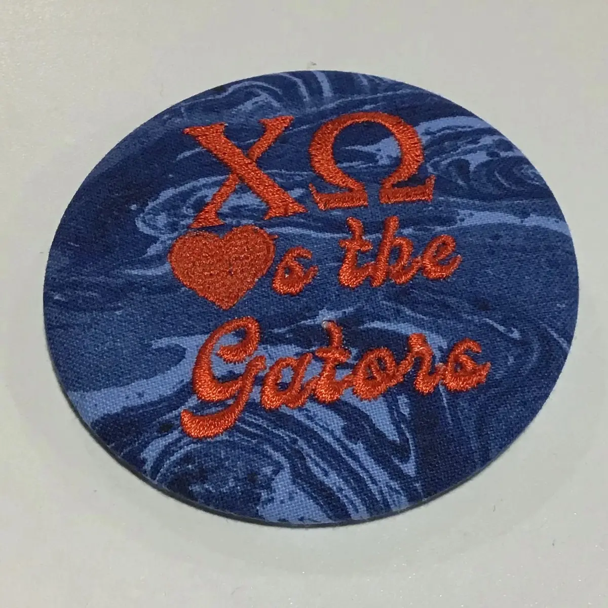 Chi Omega "Hearts The Gators" Retro Game Day Embroidered Button 1