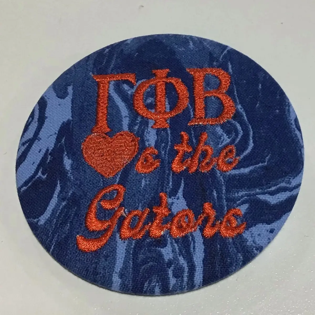 Gamma Phi Beta "Hearts The Gators" Retro Game Day Embroidered Button 1