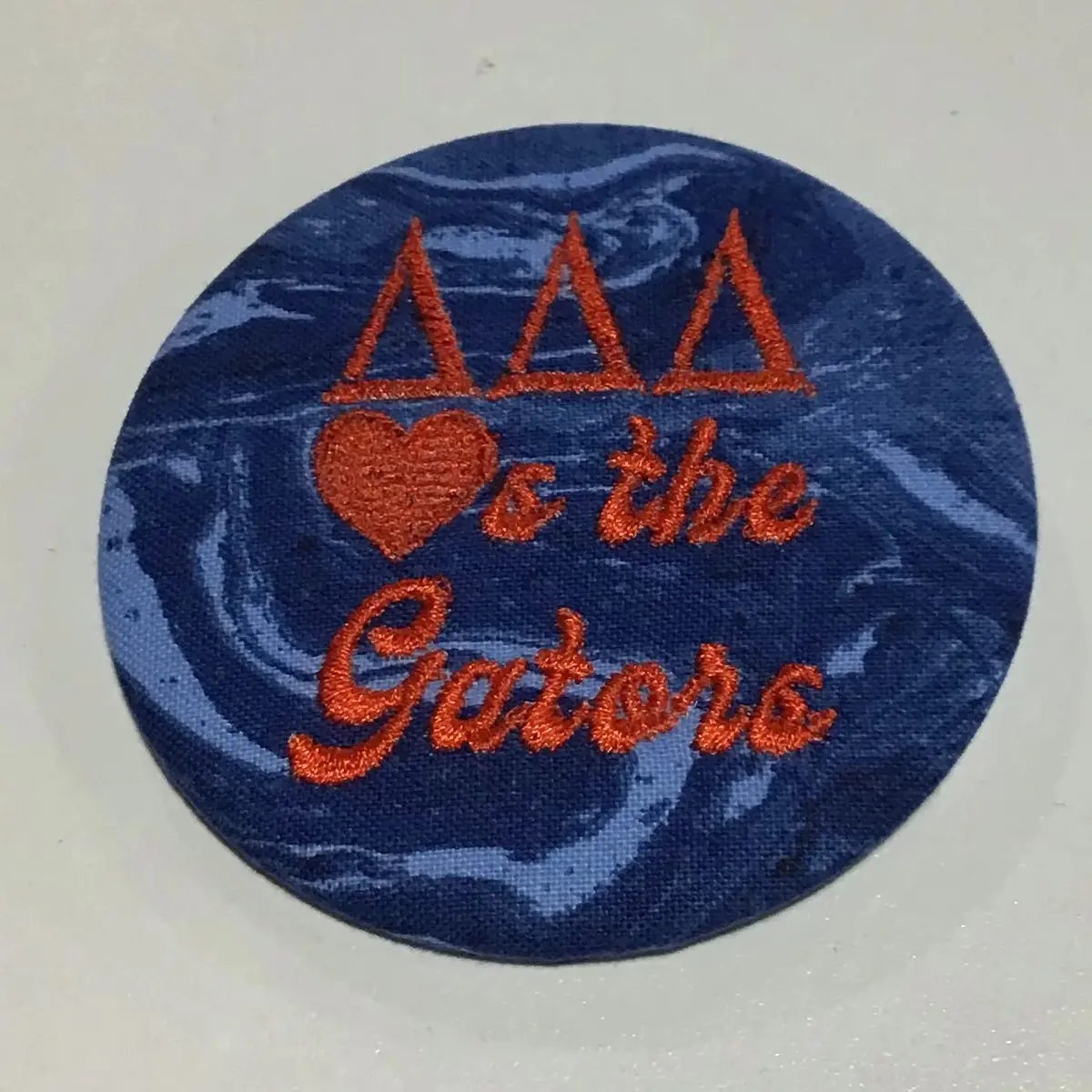 Delta Delta Delta "Hearts The Gators" Retro Game Day Embroidered Button 1