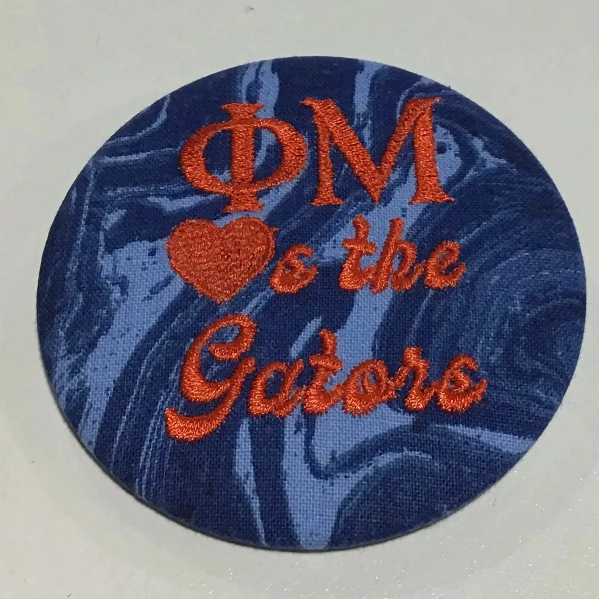 Phi Mu "Hearts The Gators" Retro Game Day Embroidered Button 1