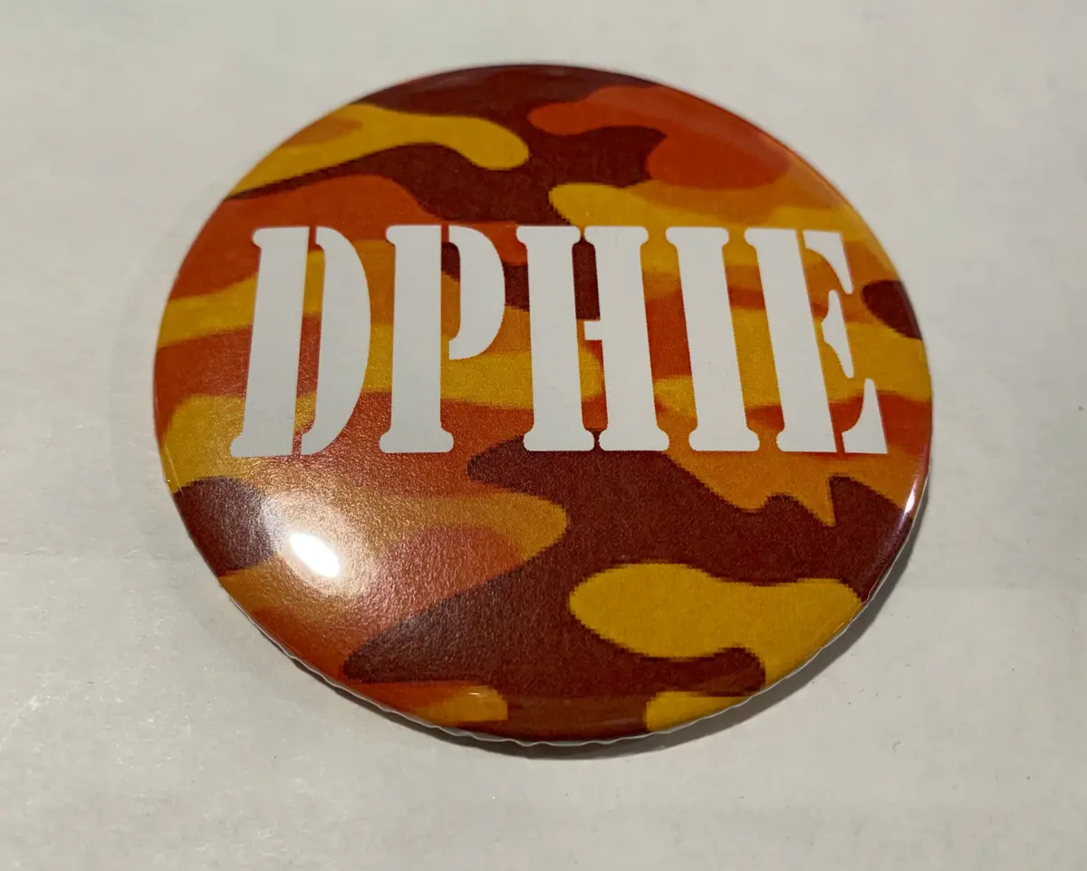Delta Phi Epsilon Orange Camo Printed Button 1