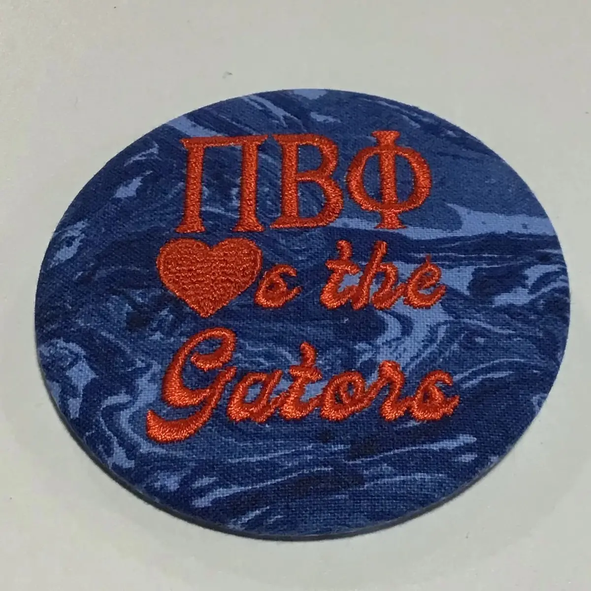Pi Beta Phi "Hearts The Gators" Retro Game Day Embroidered Button 1