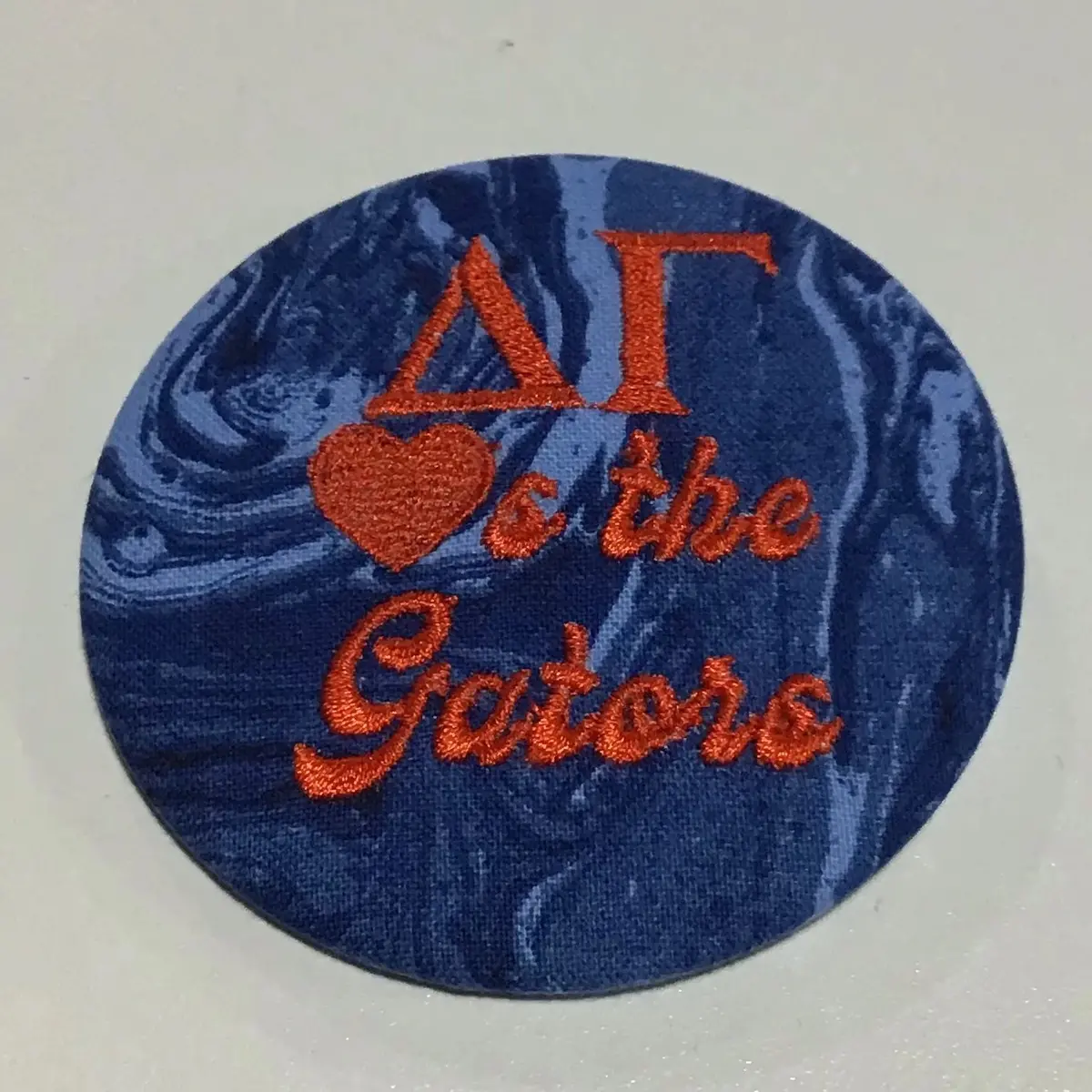 Delta Gamma "Hearts The Gators" Retro Game Day Embroidered Button 1