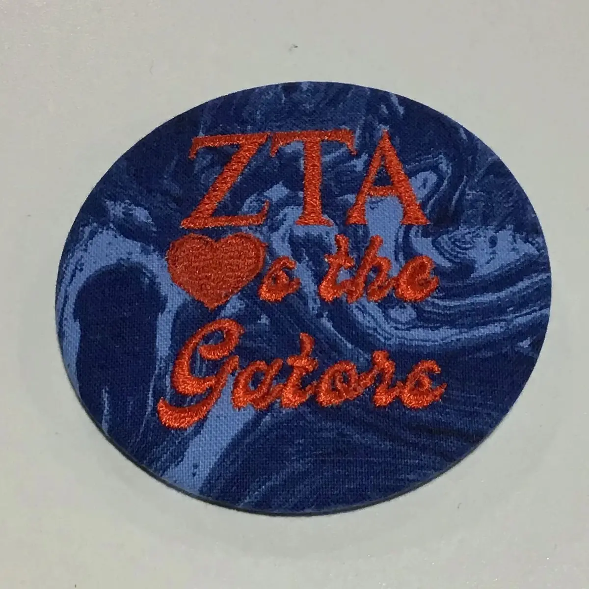 Zeta Tau Alpha "Hearts The Gators" Retro Game Day Embroidered Button 1