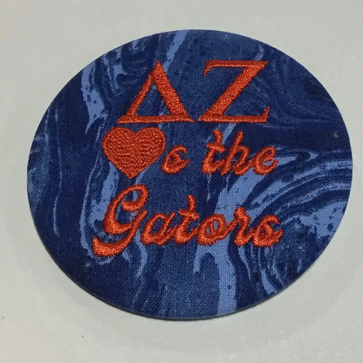 Delta Zeta "Hearts The Gators" Retro Game Day Embroidered Button 1