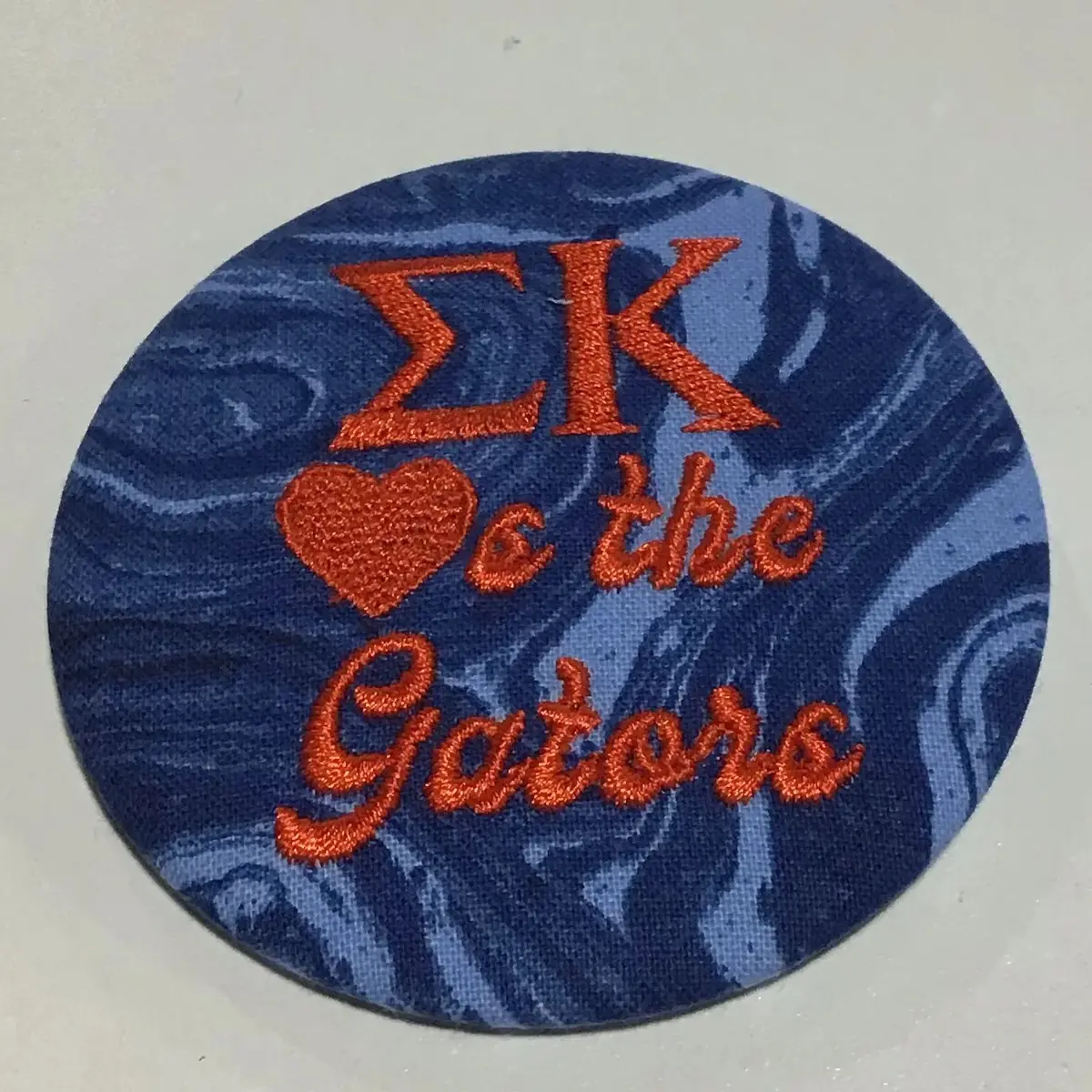 Sigma Kappa "Hearts The Gators" Retro Game Day Embroidered Button 1