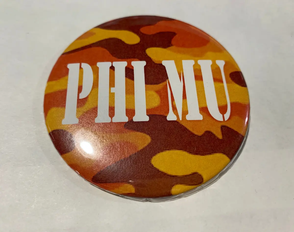 Phi Mu Orange Camo Printed Button 1