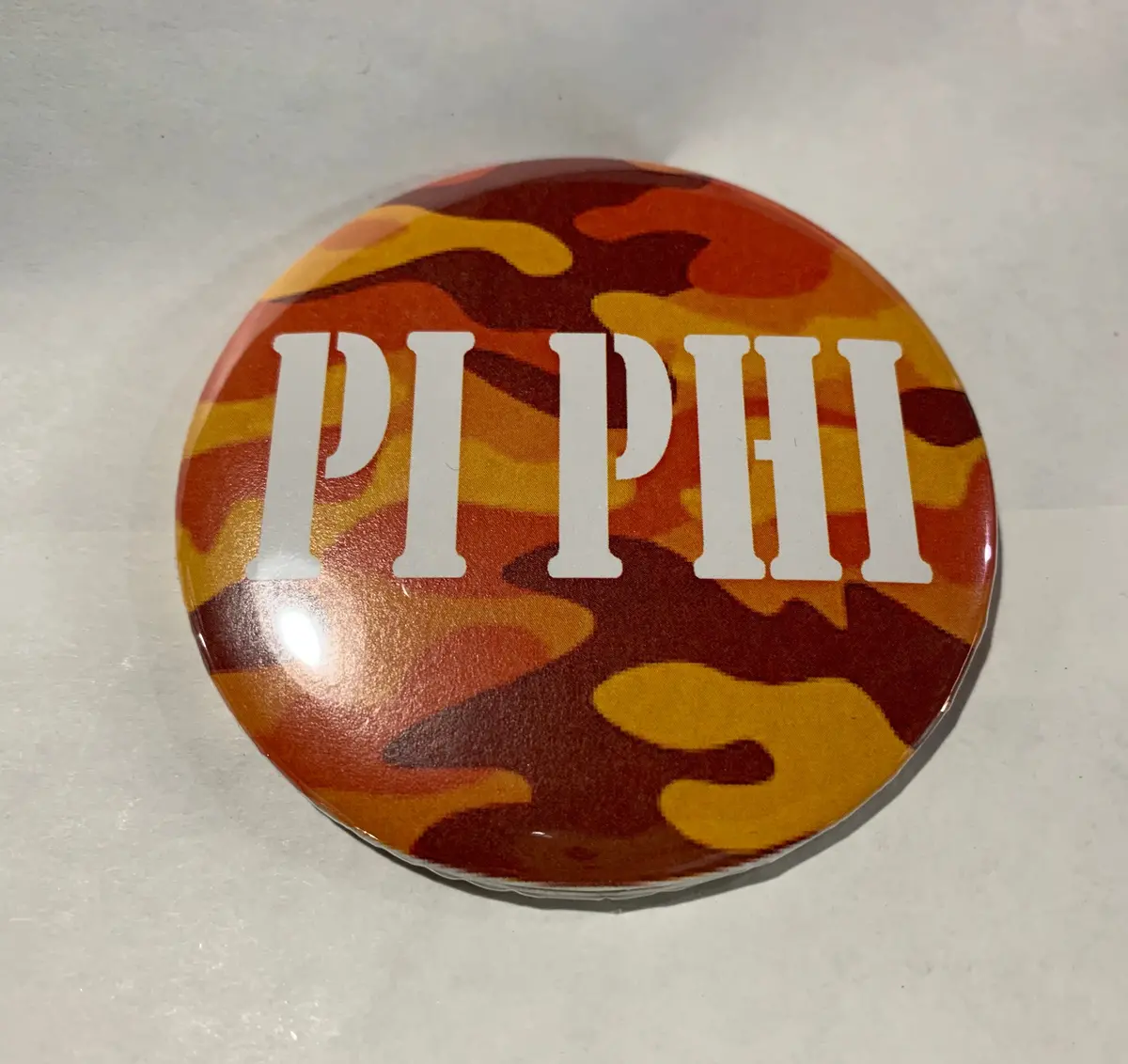 Pi Beta Phi Orange Camo Printed Button 1