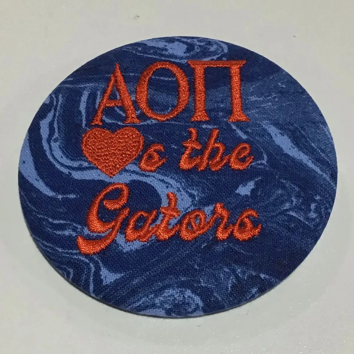 Alpha Omicron Pi "Hearts The Gators" Retro Game Day Embroidered Button 1