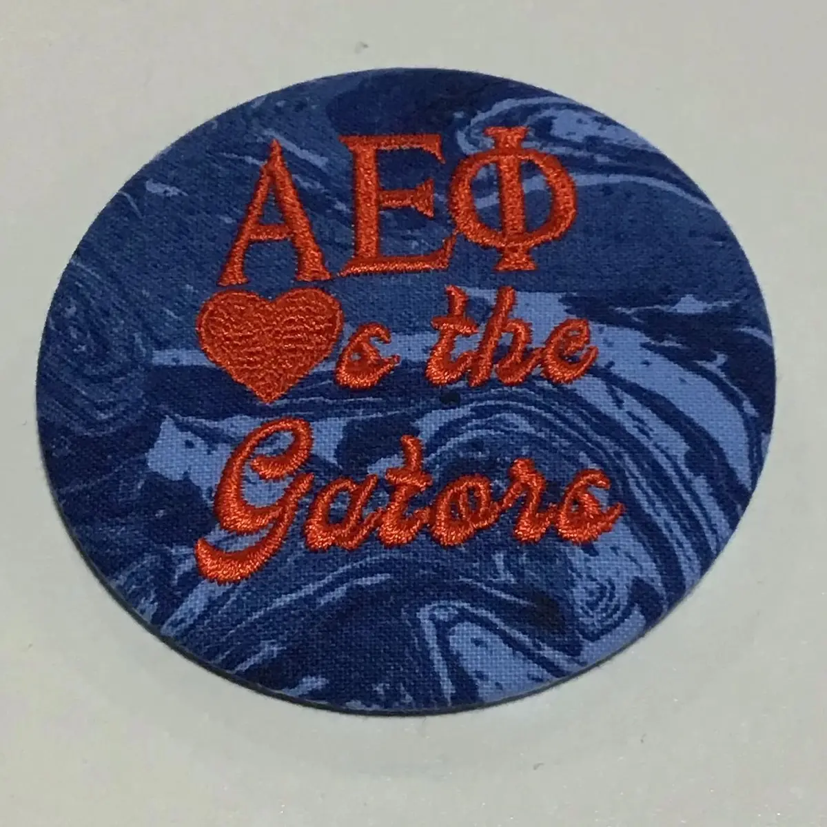 Alpha Epsilon Phi "Hearts The Gators" Retro Game Day Embroidered Button 1