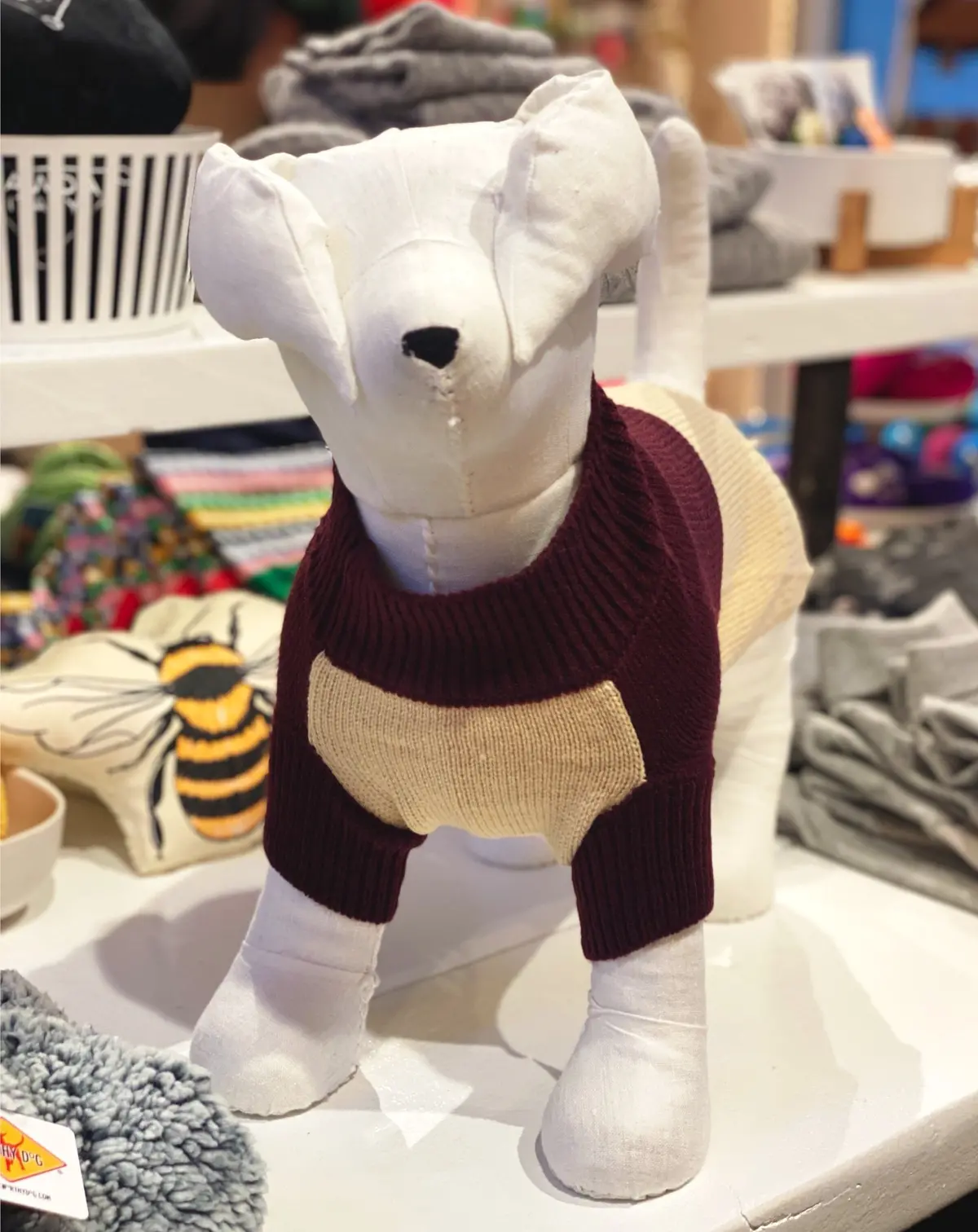 Colorblock Knit Dog Sweater In Burgundy & Beige((Final Sale)) 3