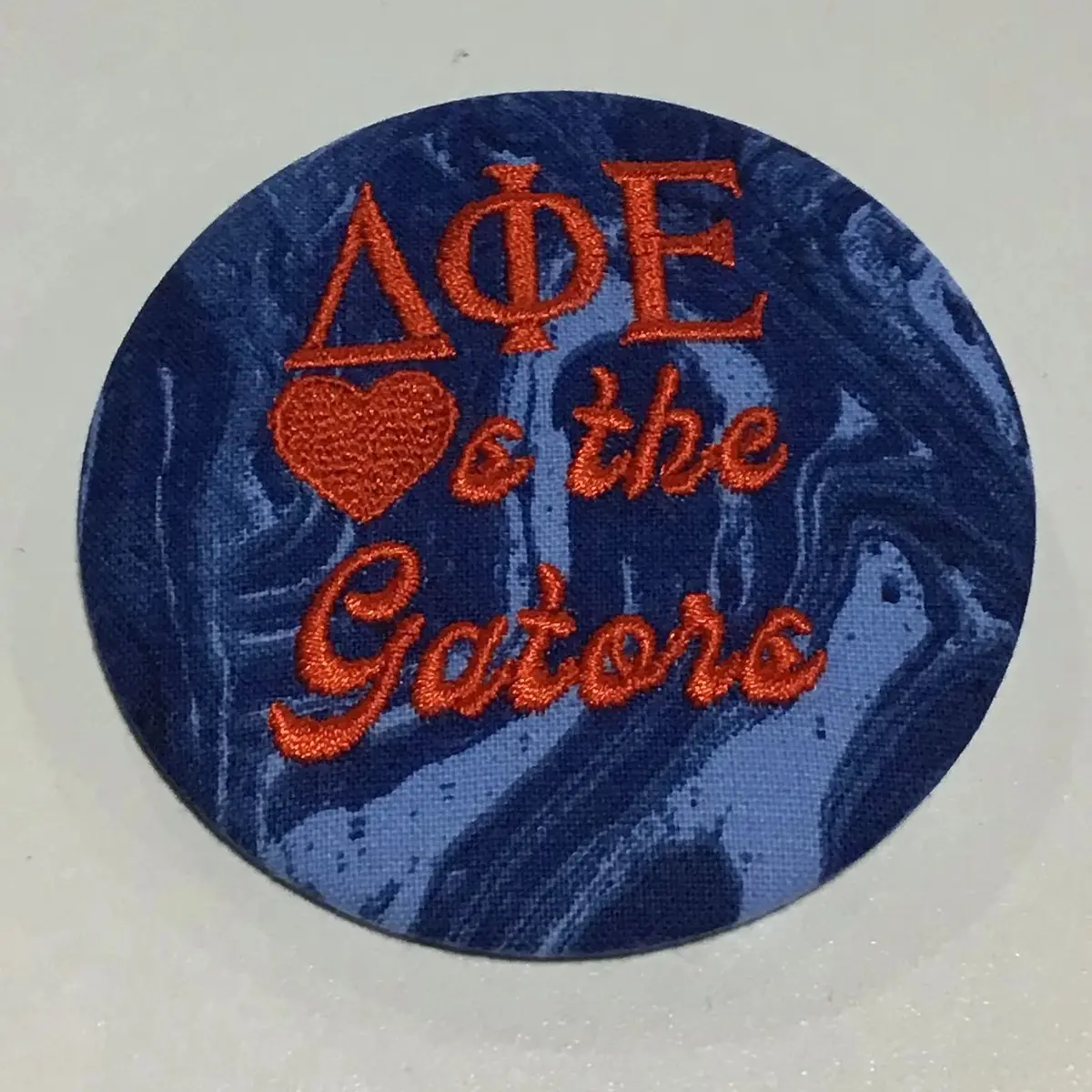 Delta Phi Epsilon "Hearts The Gators" Retro Game Day Embroidered Button 1
