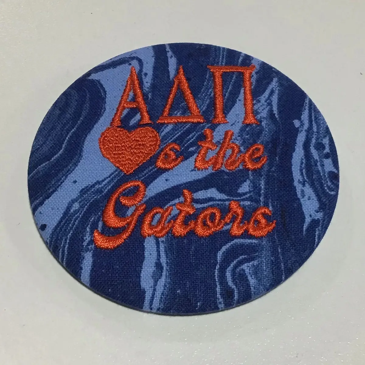 Alpha Delta Pi "Heart The Gators" Embroidered Button 1