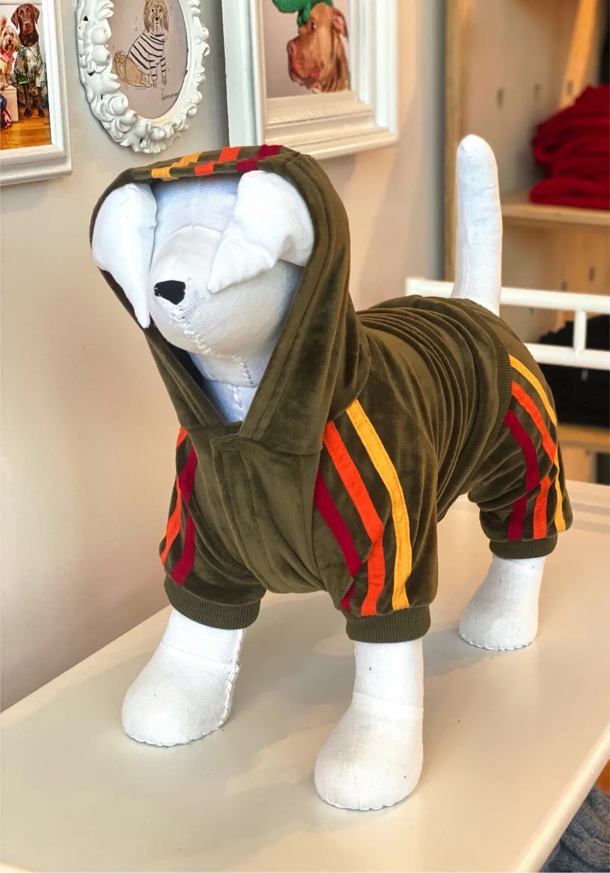 Velour Dog Jogger Onesie In Olive<Br>((Clearance)) 1