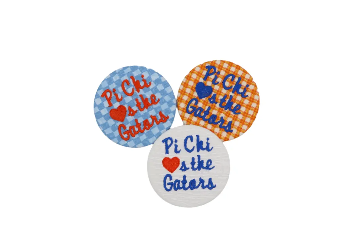 Pi Chi "Hearts The Gators" Game Day Embroidered Button 1