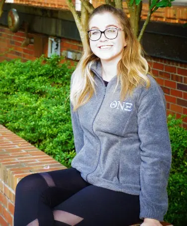 Theta Nu Xi Ladies Zip Up Fleece Jacket With Greek Letters 1