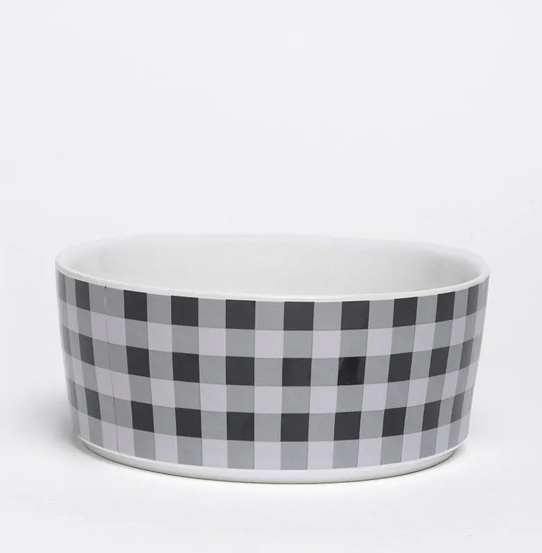 Waggo | Ceramic Dog Bowl In Cream Buffalo Plaid 1