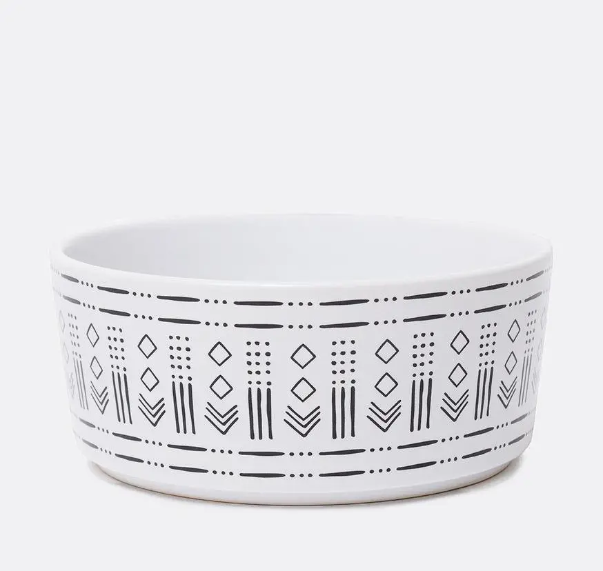 Waggo | Mudcloth Ceramic Dog Bowl In Diamond 1