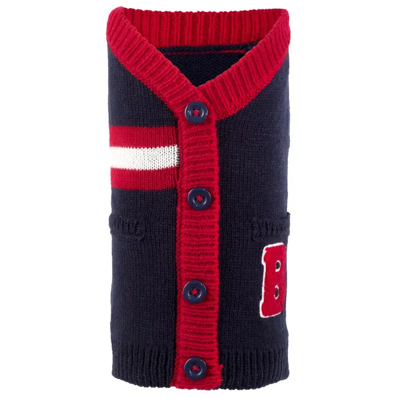 The Worthy Dog | Varsity Cardigan In Navy & Red 1