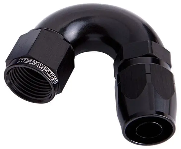 550 Series Full-Flow Swivel Hose End – -12An, 150° Bend, Black Anodized 1