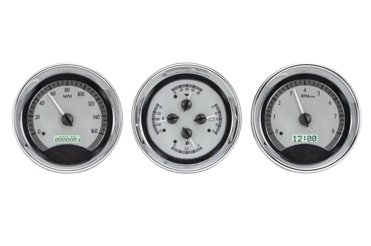 Dakota Digital Vhx-1020-S-W Universal Round Analog Gauge Kit 1